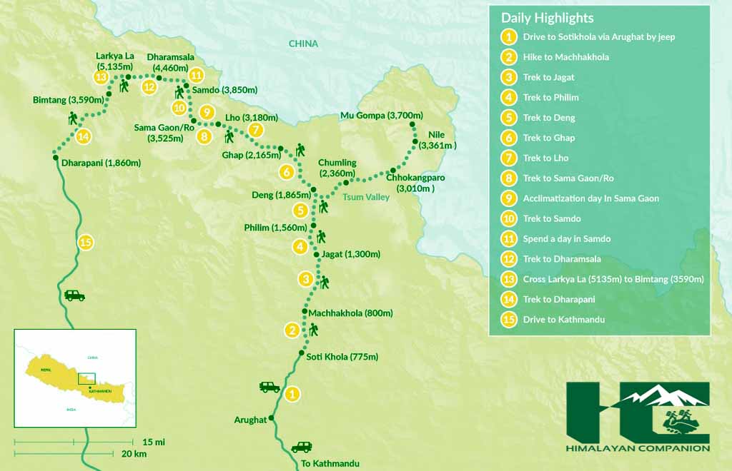 Manaslu Circuit Trek Map 